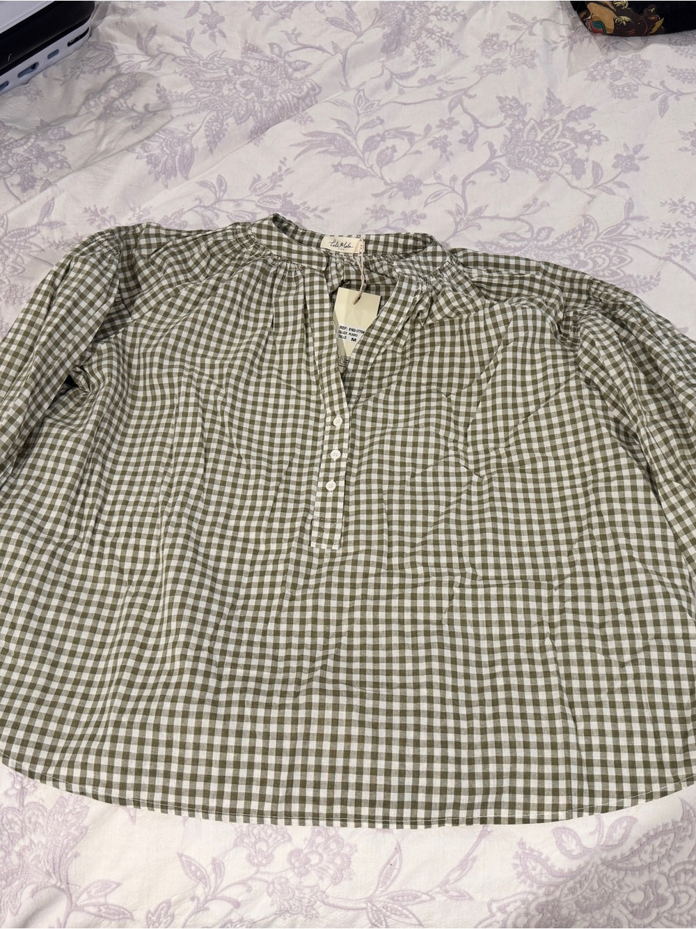 NWT-Gingham Button-Front Women’s Shirt - Olive Green-Size M